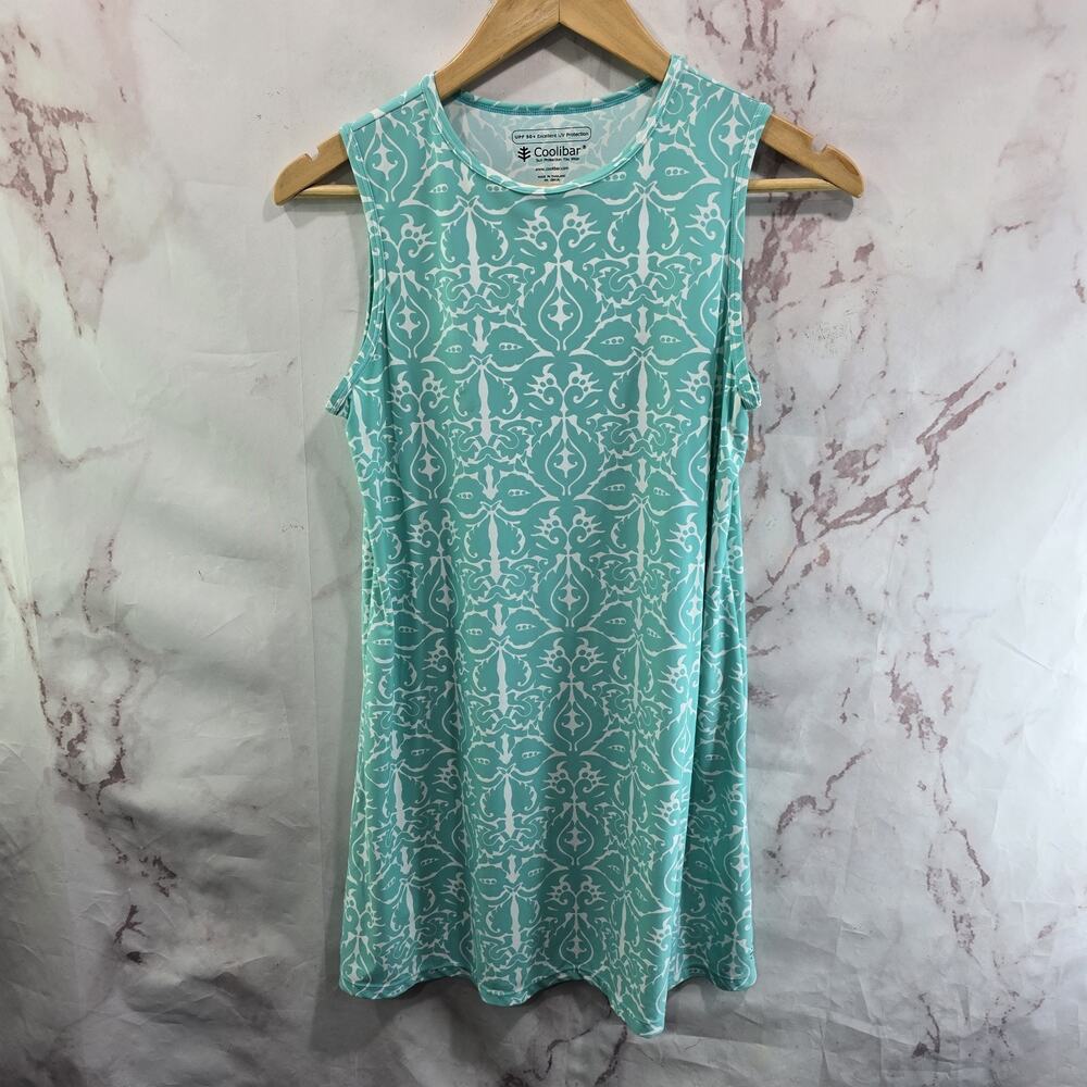 Coolibar Dress Womens XS Blue Tank Sun UPF Botanical Abstract Mini Short Summer